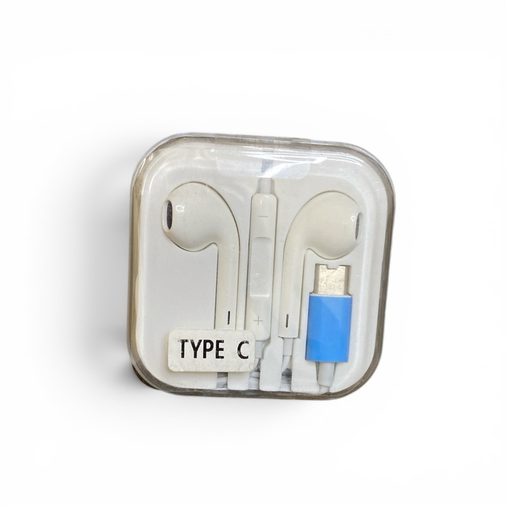 Type C Wired Earbuds in White with Blue Connector